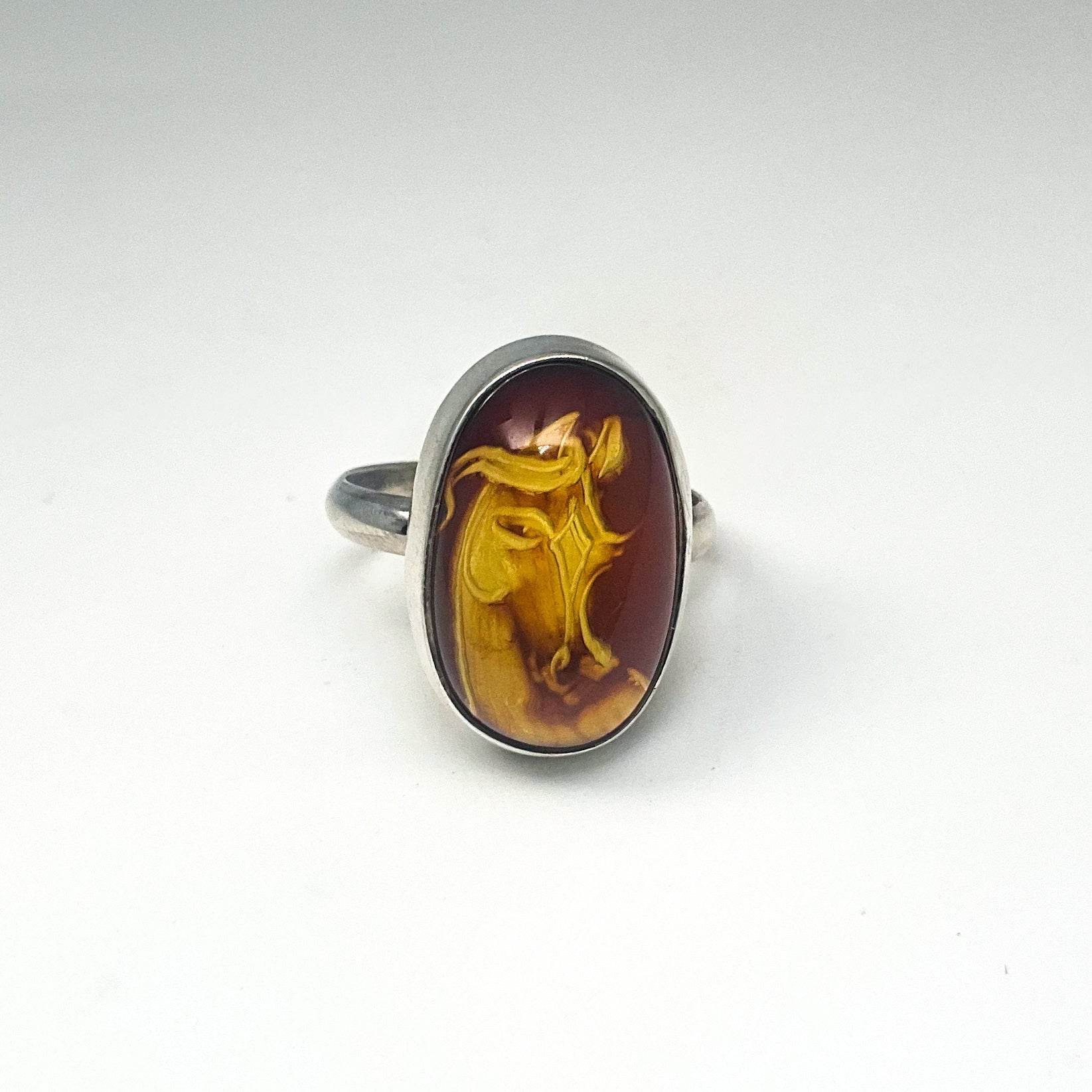 Amber Cameo Horse Ring - Rocks and Gems Canada