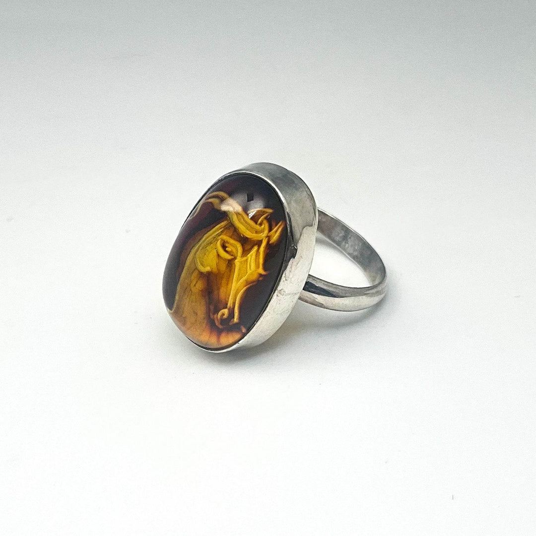 Amber Cameo Horse Ring - Rocks and Gems Canada