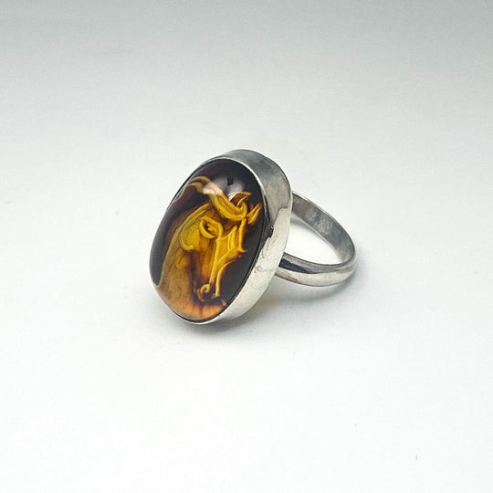 Amber Cameo Horse Ring - Rocks and Gems Canada