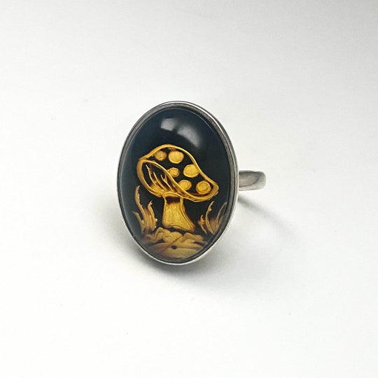 Amber Cameo Mushroom Ring - Rocks and Gems Canada