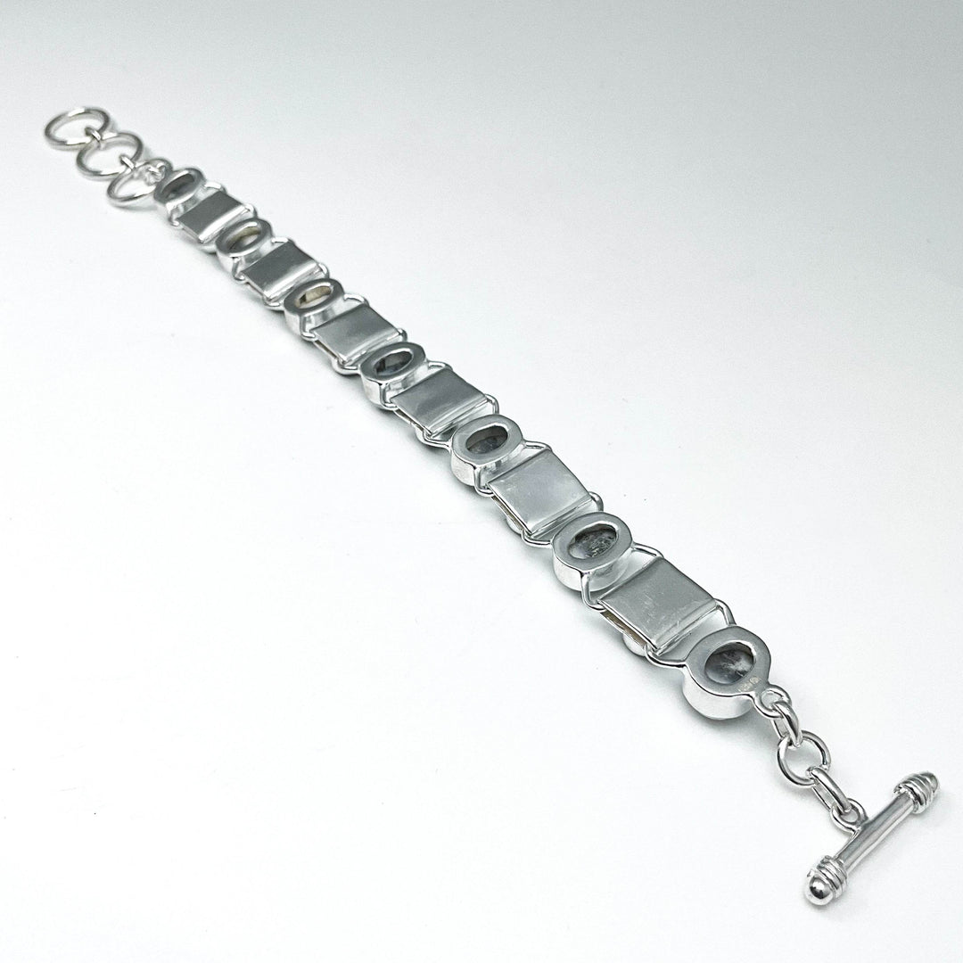 Dendritic Opal and Black Onyx Sterling Silver Bracelet - Rocks and Gems Canada