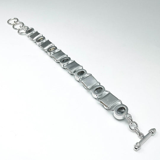 Dendritic Opal and Black Onyx Sterling Silver Bracelet - Rocks and Gems Canada