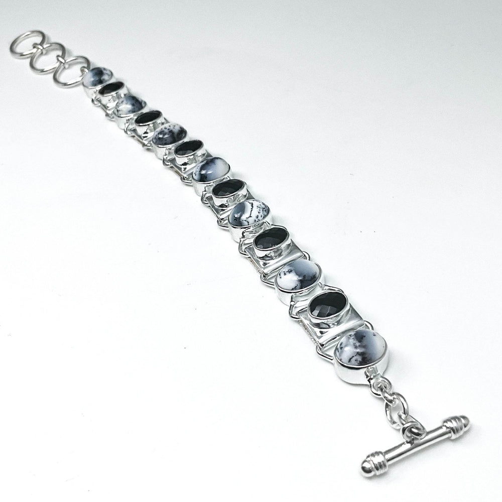 Dendritic Opal and Black Onyx Sterling Silver Bracelet - Rocks and Gems Canada