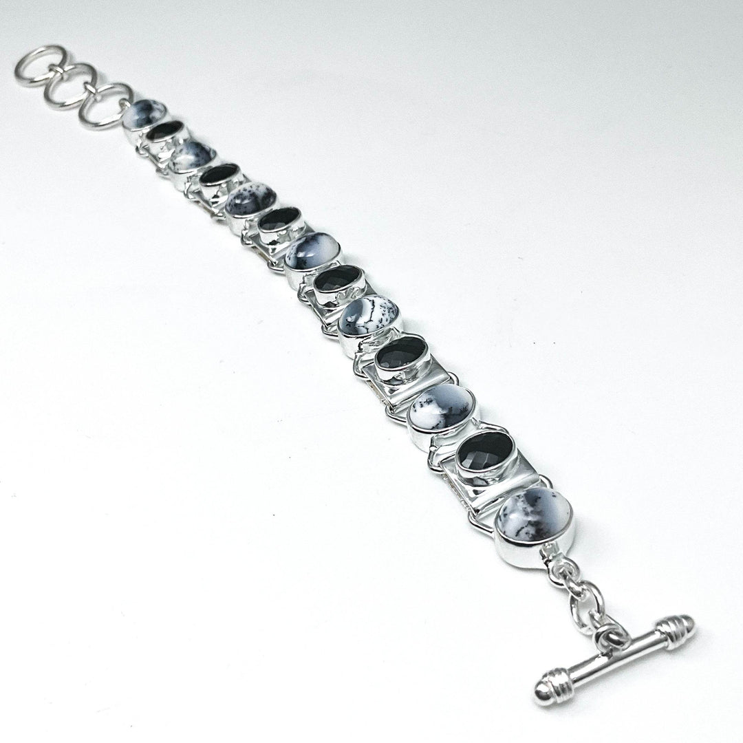 Dendritic Opal and Black Onyx Sterling Silver Bracelet - Rocks and Gems Canada
