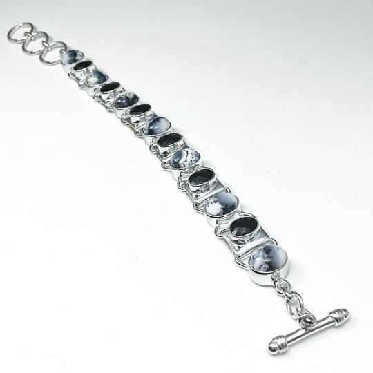 Dendritic Opal and Black Onyx Sterling Silver Bracelet - Rocks and Gems Canada
