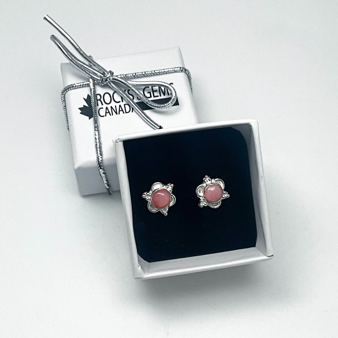 Pink Peruvian Opal Stud Earrings - Rocks and Gems Canada