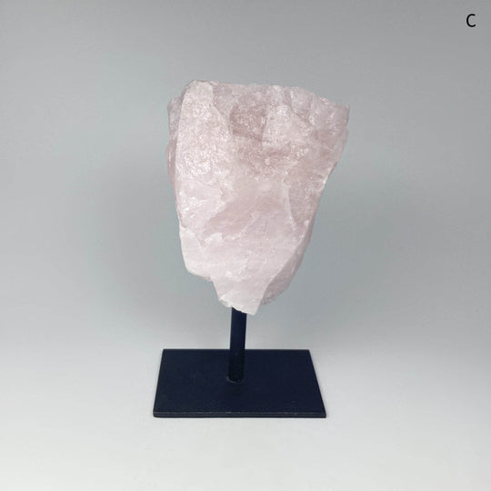 Rough Rose Quartz on Display Stand - Rocks and Gems Canada