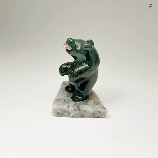 Jade Bear Carving with Rhodonite Fish on Base - Rocks and Gems Canada
