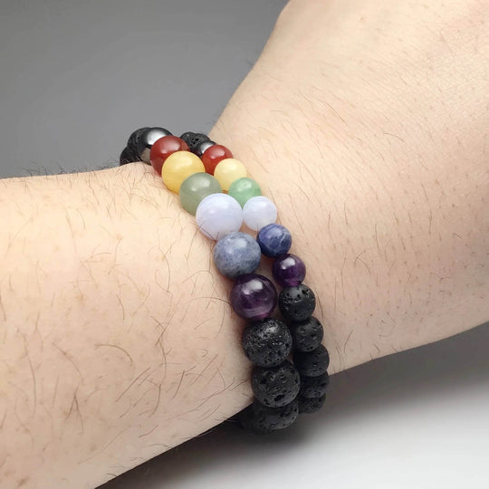 Lava Stone Beaded Bracelet with Chakra Beads - Rocks and Gems Canada