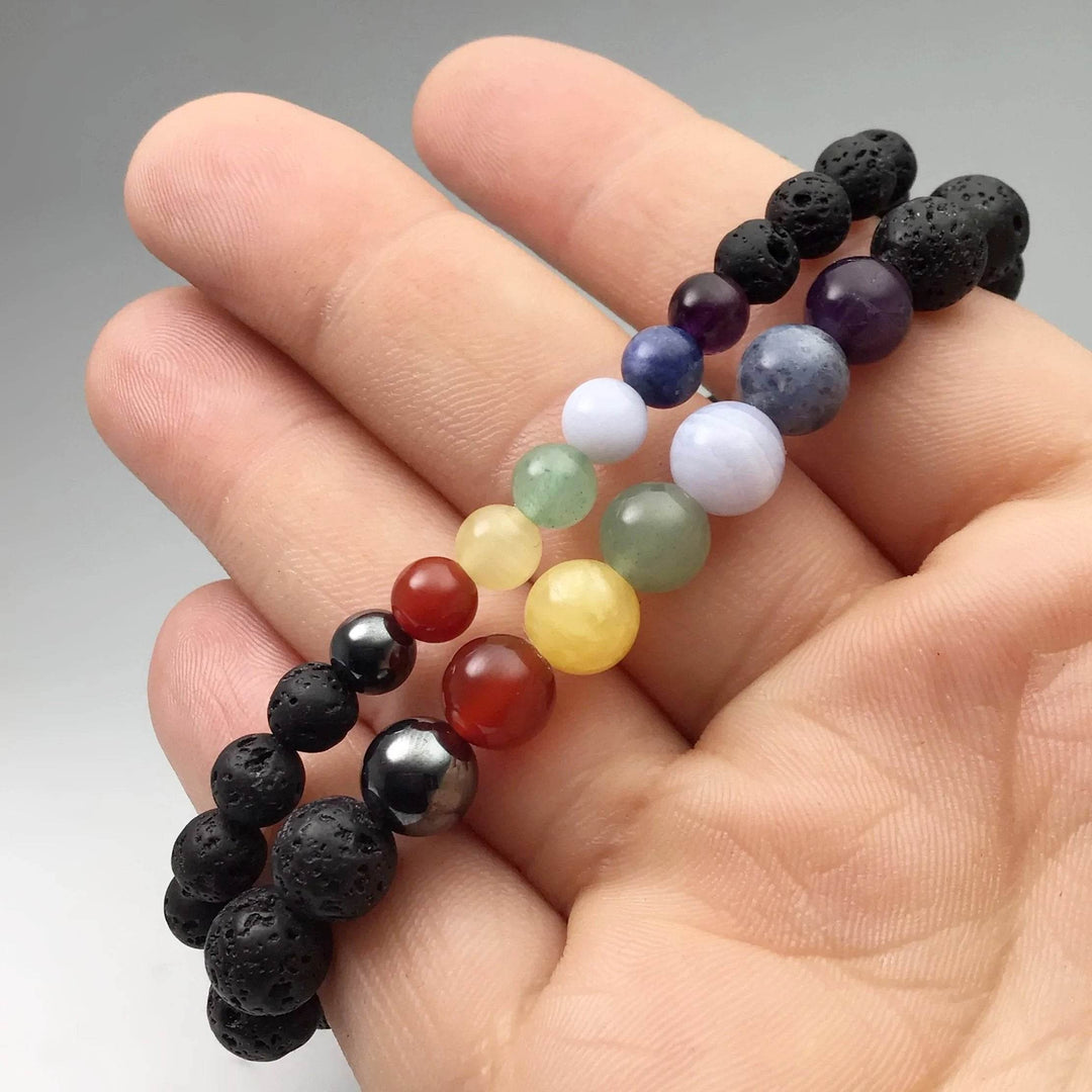 Lava Stone Beaded Bracelet with Chakra Beads - Rocks and Gems Canada