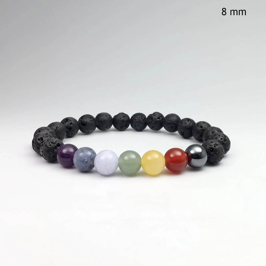 Lava Stone Beaded Bracelet with Chakra Beads - Rocks and Gems Canada