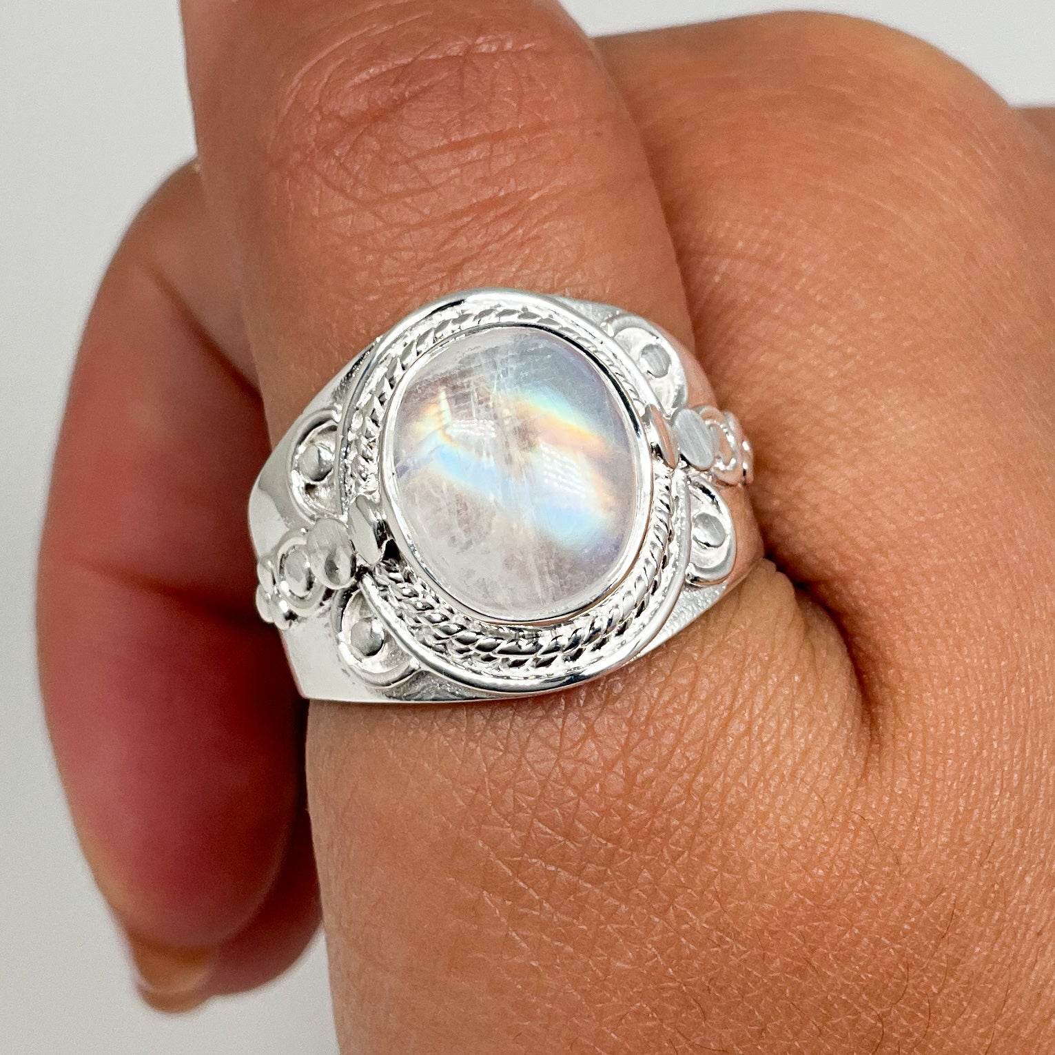 Rainbow Moonstone Ring - Rocks and Gems Canada