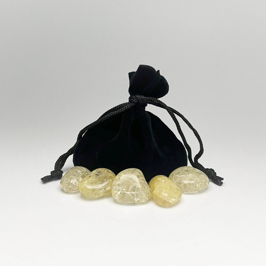 Yellow Crackle Quartz Small Tumbles Pouch - Rocks and Gems Canada