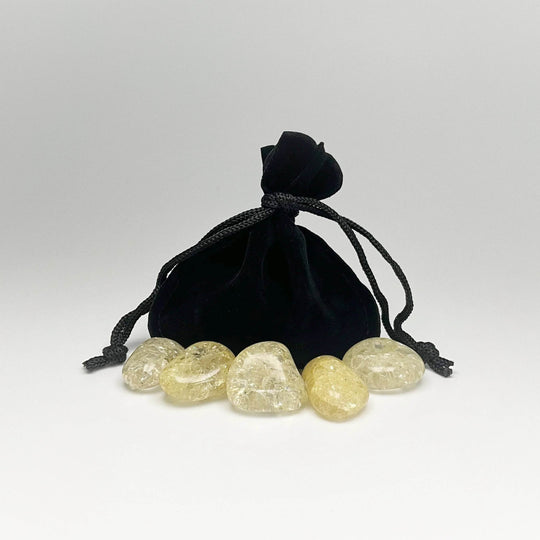 Yellow Crackle Quartz Small Tumbles Pouch - Rocks and Gems Canada