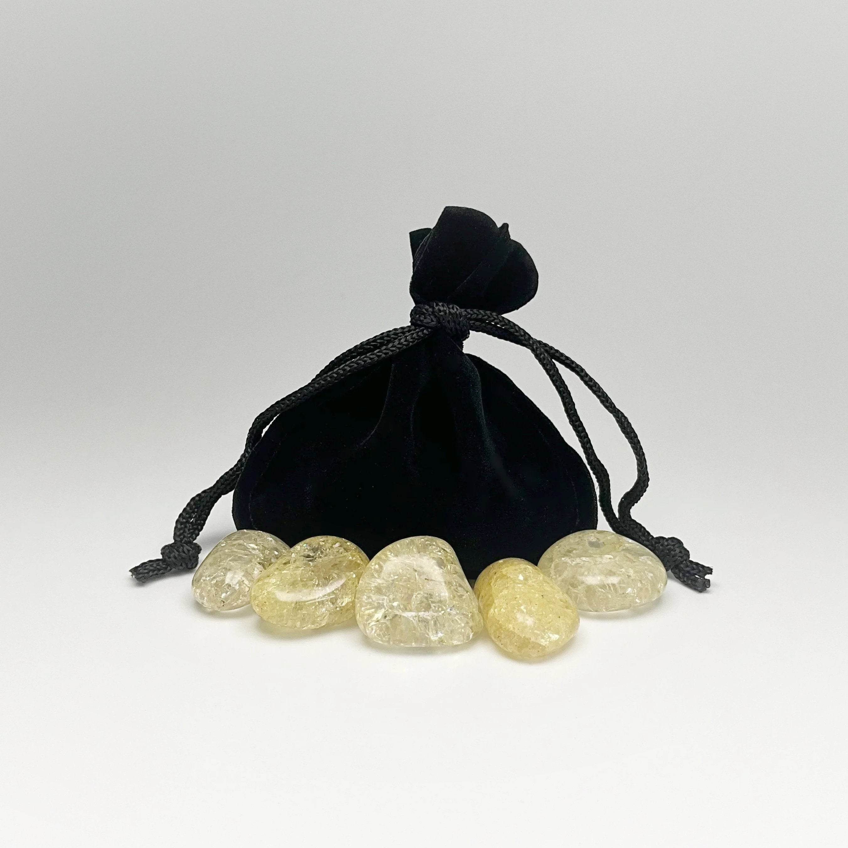 Yellow Crackle Quartz Small Tumbles Pouch - Rocks and Gems Canada