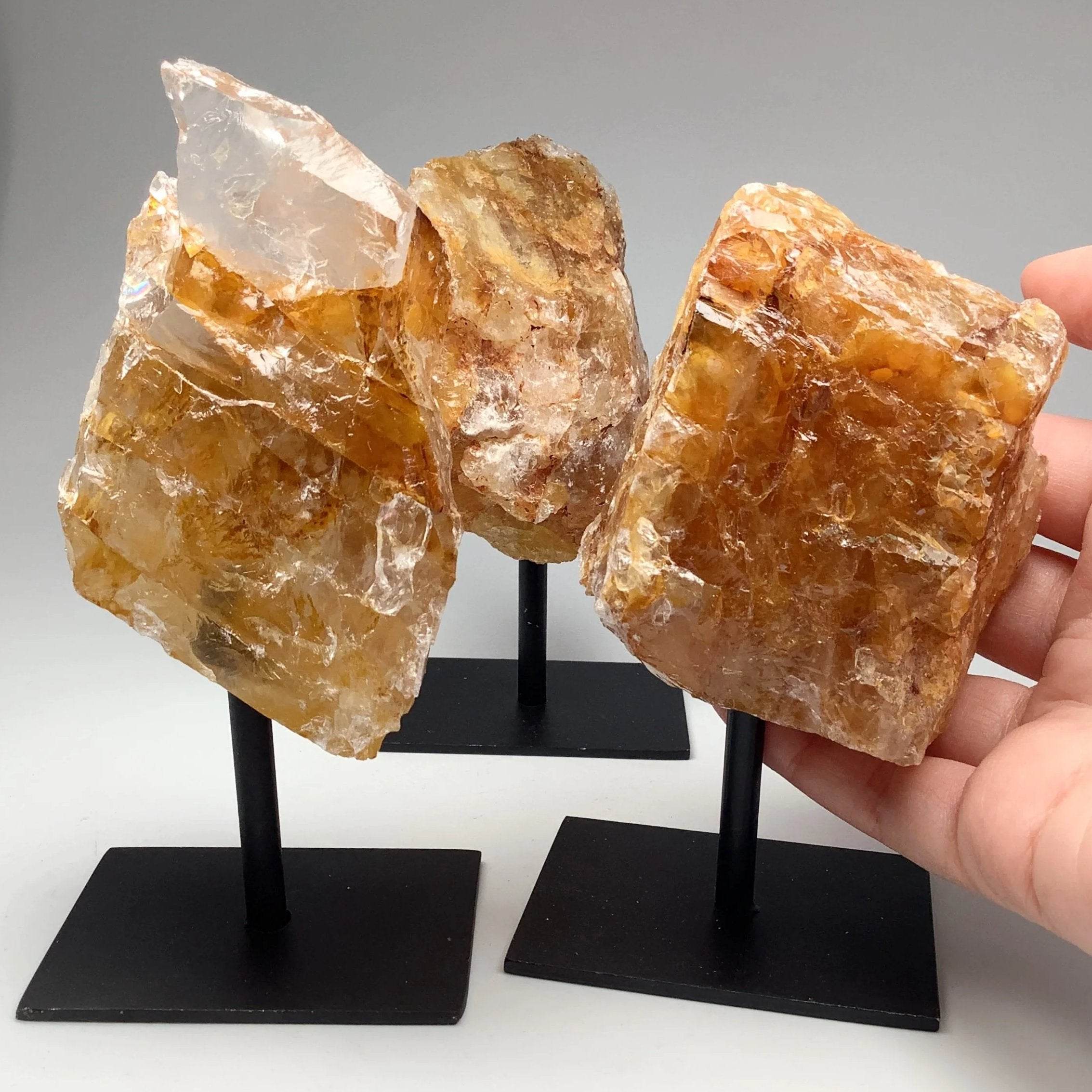 Golden Healing Quartz On Metal Display Stand - Rocks and Gems Canada