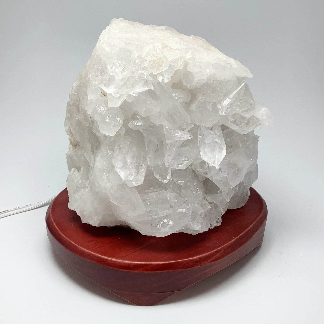 Quartz Cluster Lamp with Wooden Base - Rocks and Gems Canada