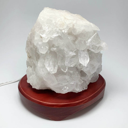 Quartz Cluster Lamp with Wooden Base - Rocks and Gems Canada