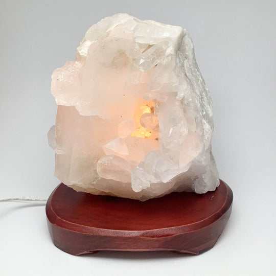 Quartz Cluster Lamp with Wooden Base - Rocks and Gems Canada