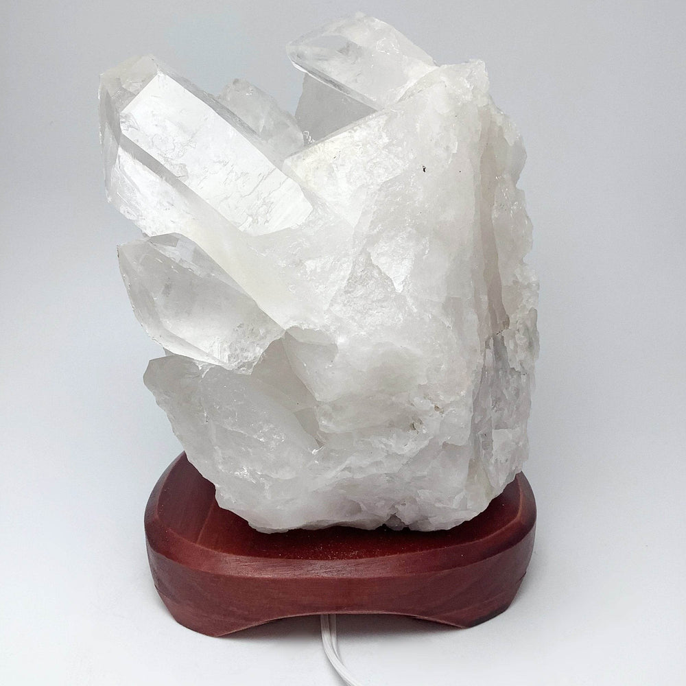 Quartz Cluster Lamp with Wooden Base - Rocks and Gems Canada