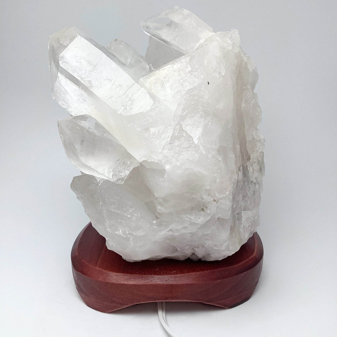 Quartz Cluster Lamp with Wooden Base - Rocks and Gems Canada