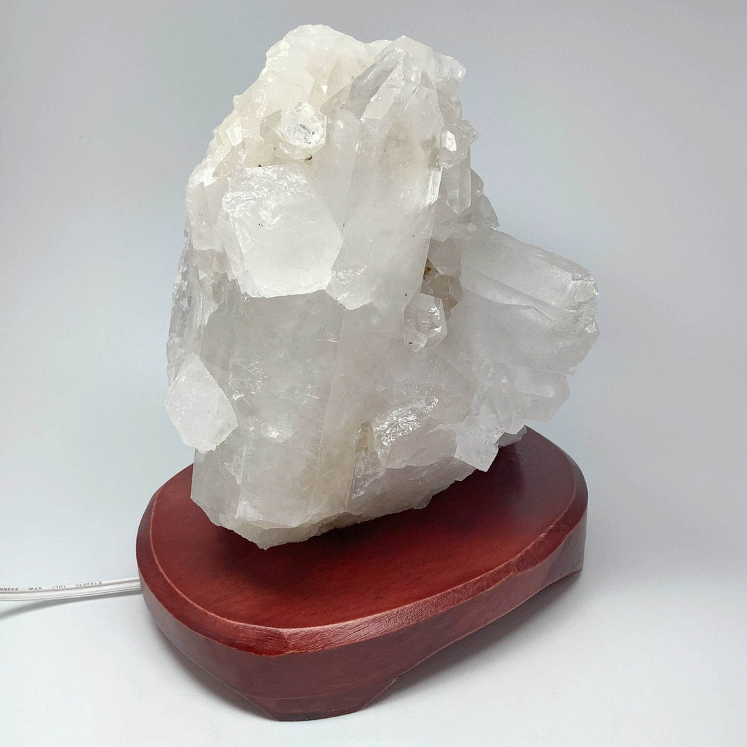 Quartz Cluster Lamp with Wooden Base - Rocks and Gems Canada