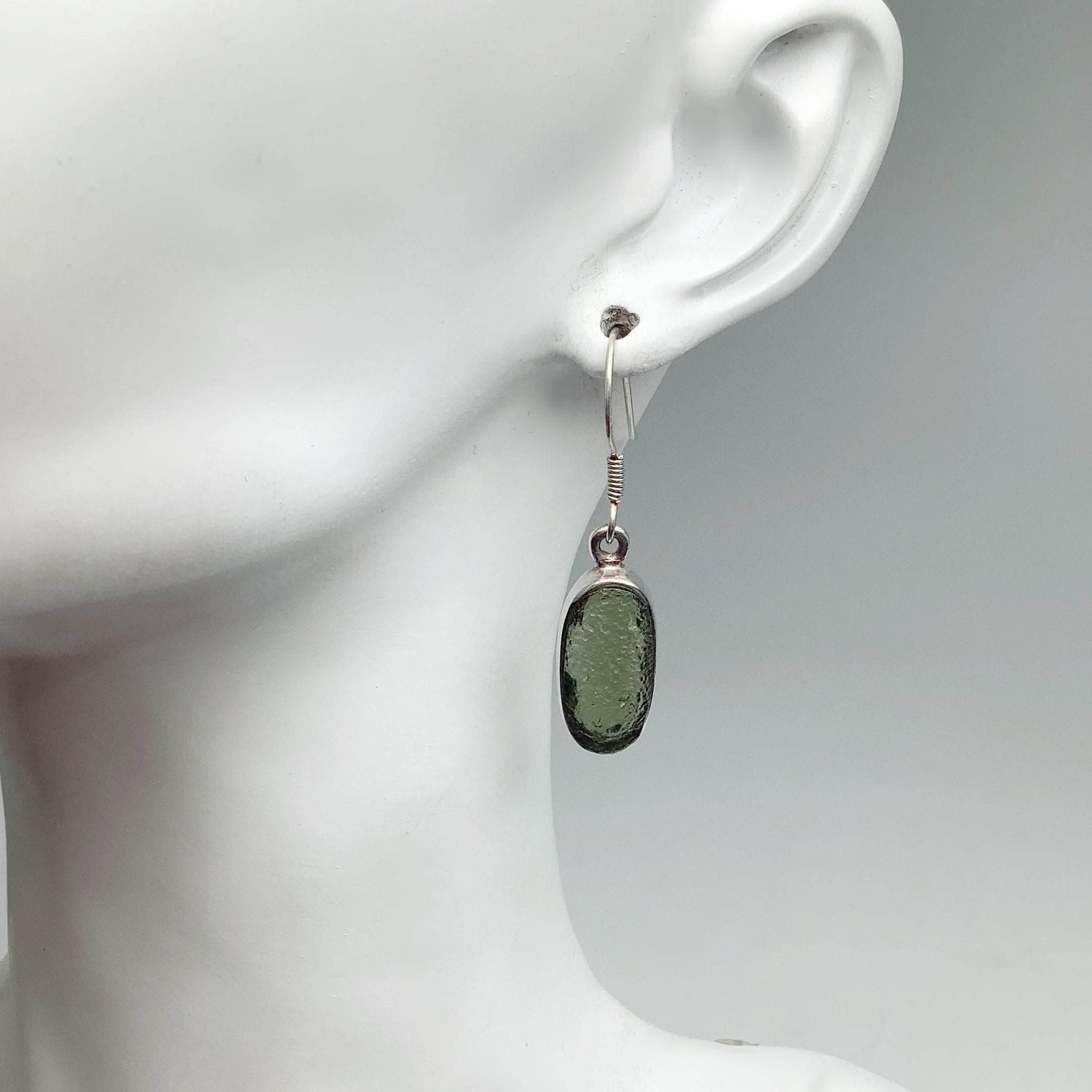 Moldavite Dangle Earrings - Rocks and Gems Canada