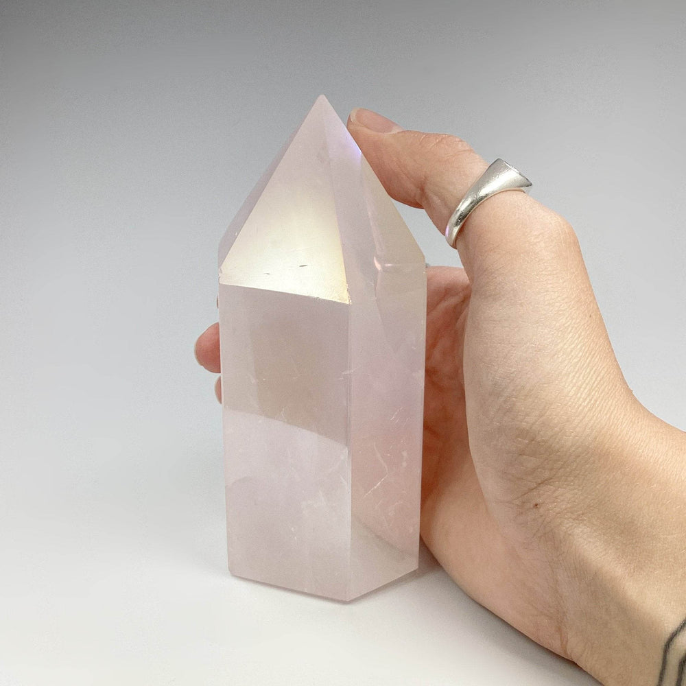 Polished Opalescent Rose Quartz Point - Rocks and Gems Canada