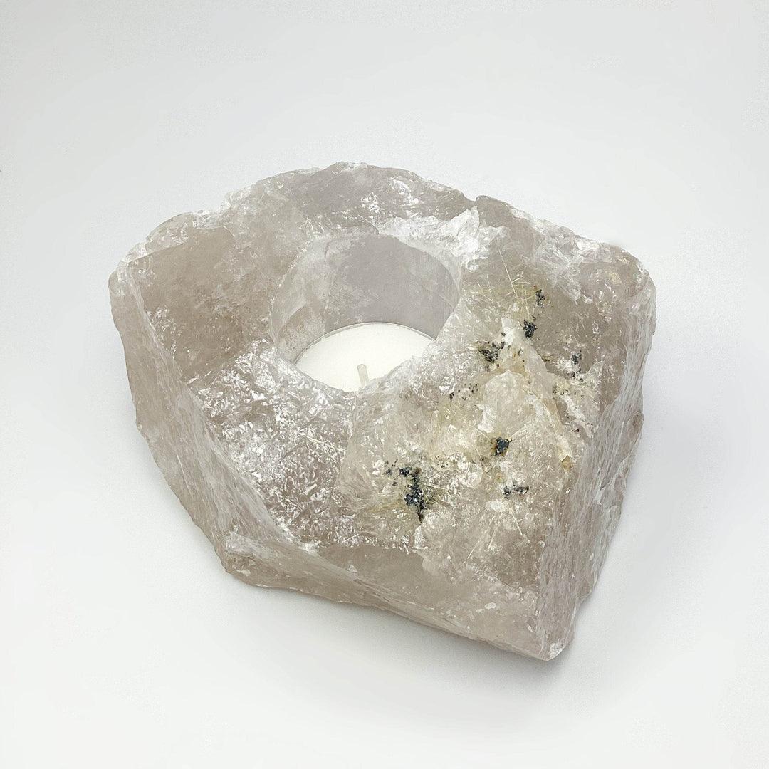 Rough Smoky Quartz with Inclusions Candle Holder - Rocks and Gems Canada