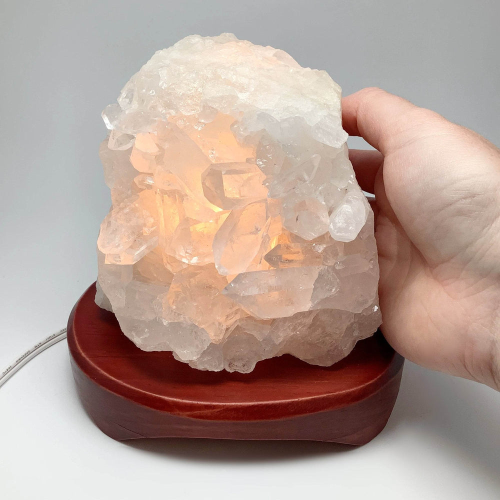 Quartz Cluster Lamp with Wooden Base - Rocks and Gems Canada