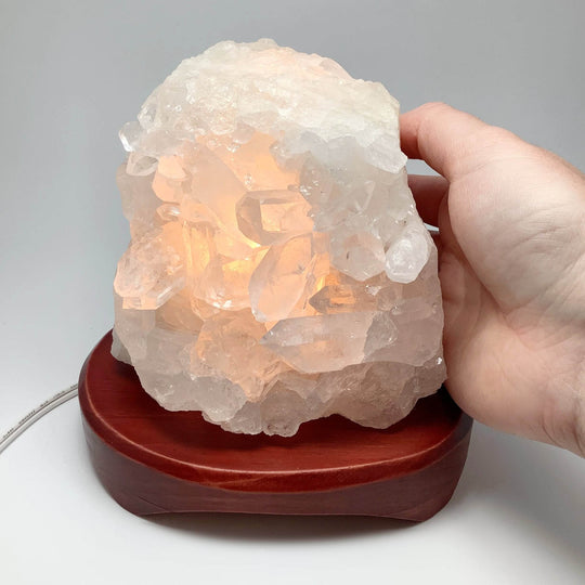 Quartz Cluster Lamp with Wooden Base - Rocks and Gems Canada