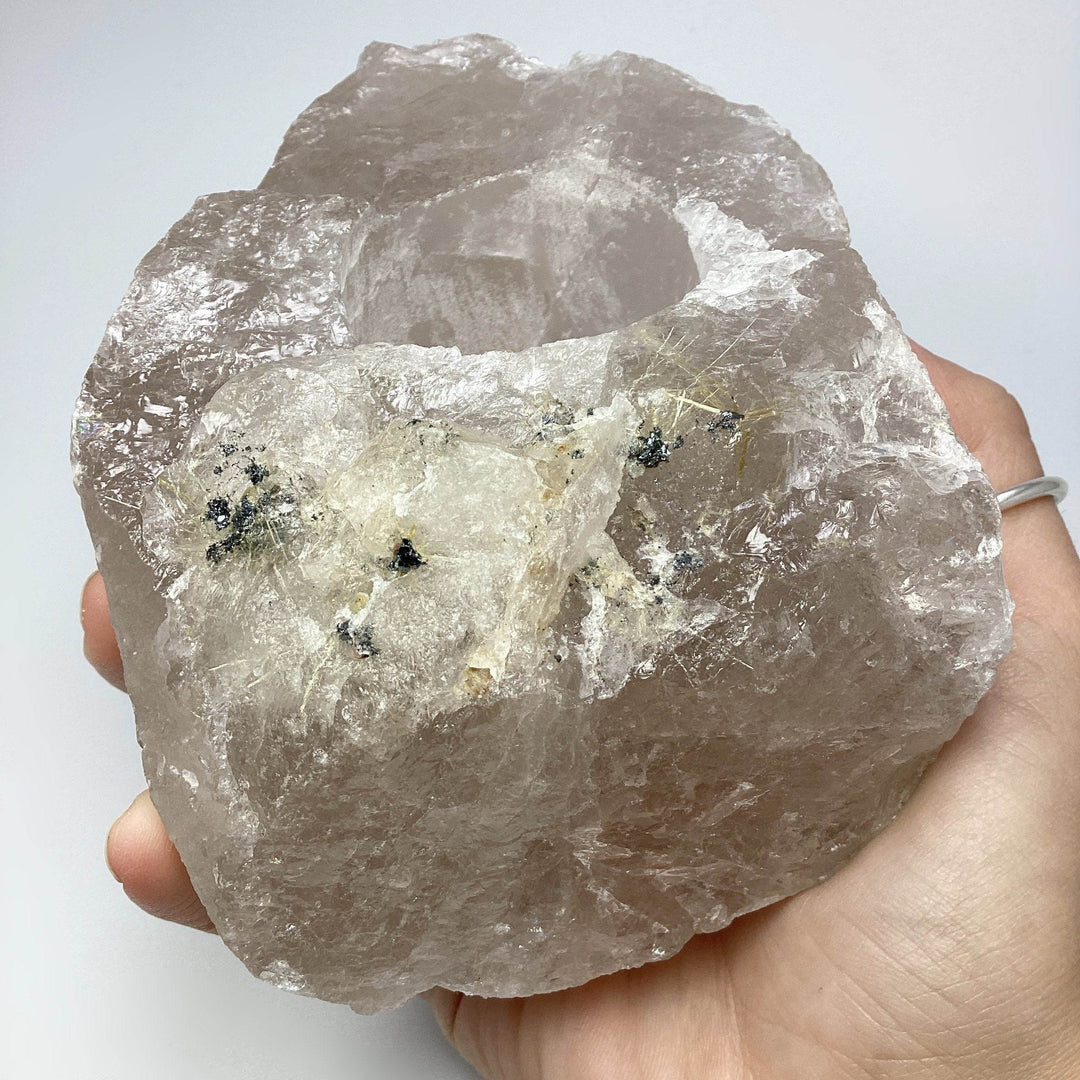 Rough Smoky Quartz with Inclusions Candle Holder - Rocks and Gems Canada