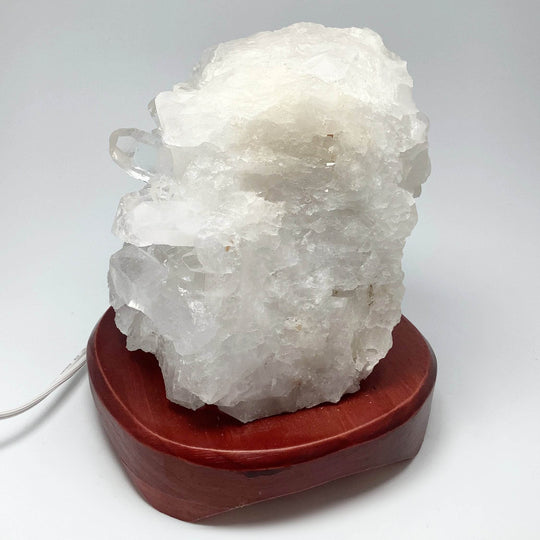 Quartz Cluster Lamp with Wooden Base - Rocks and Gems Canada