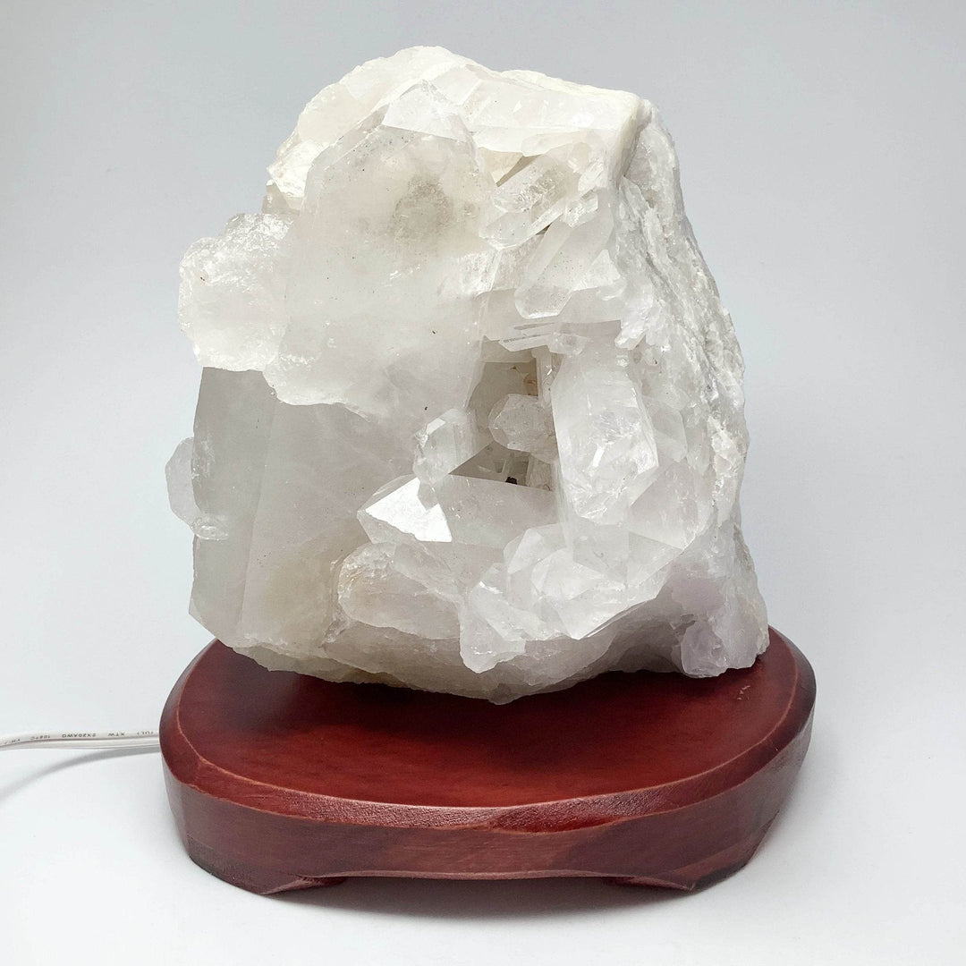 Quartz Cluster Lamp with Wooden Base - Rocks and Gems Canada