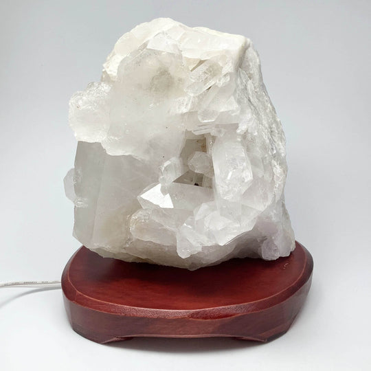 Quartz Cluster Lamp with Wooden Base - Rocks and Gems Canada