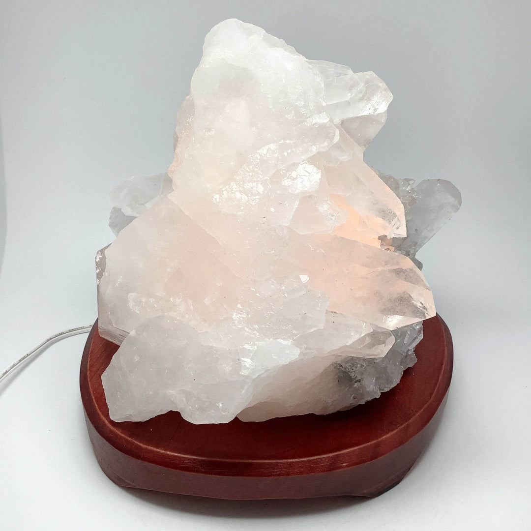 Quartz Cluster Lamp with Wooden Base - Rocks and Gems Canada