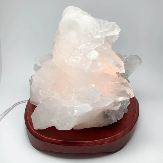 Quartz Cluster Lamp with Wooden Base - Rocks and Gems Canada