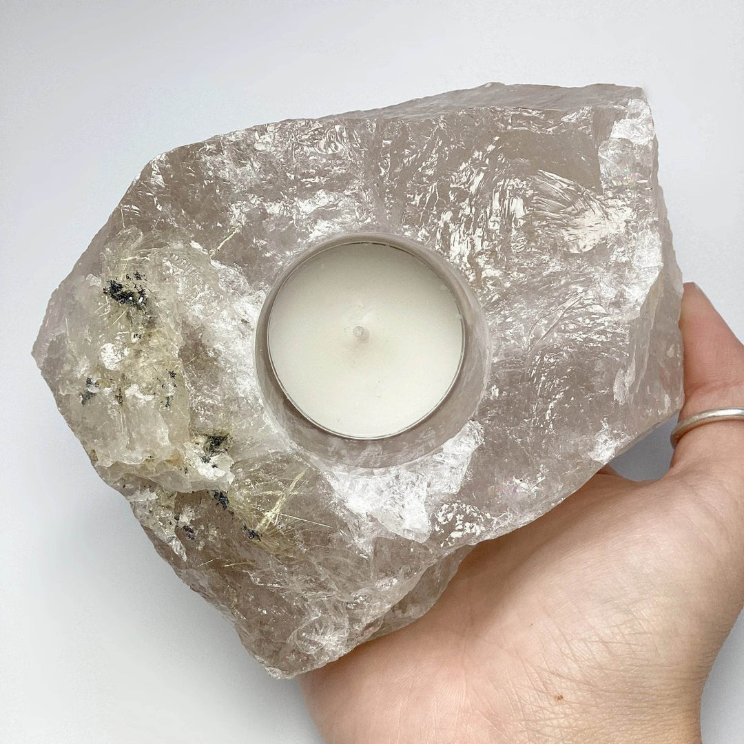 Rough Smoky Quartz with Inclusions Candle Holder - Rocks and Gems Canada