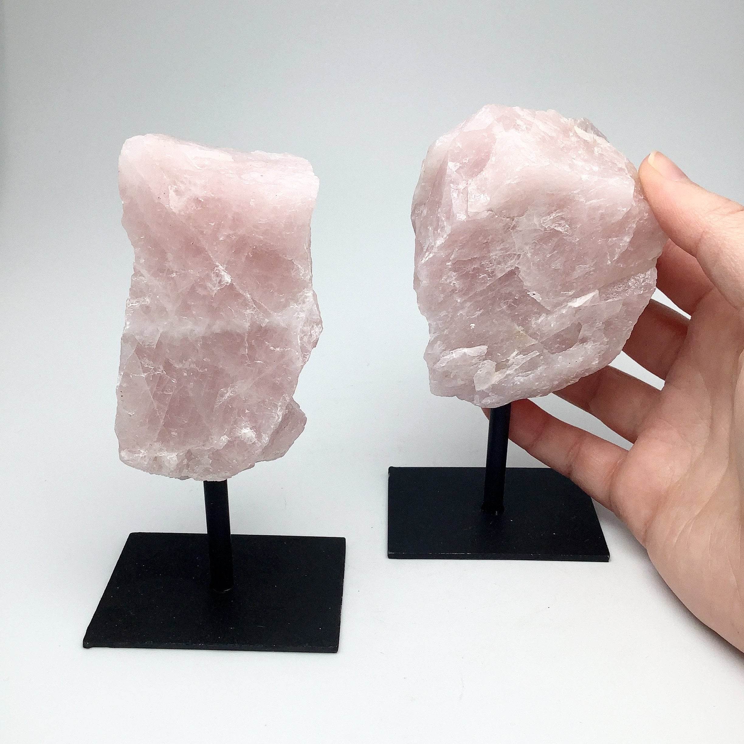 Rough Rose Quartz on Display Stand - Rocks and Gems Canada