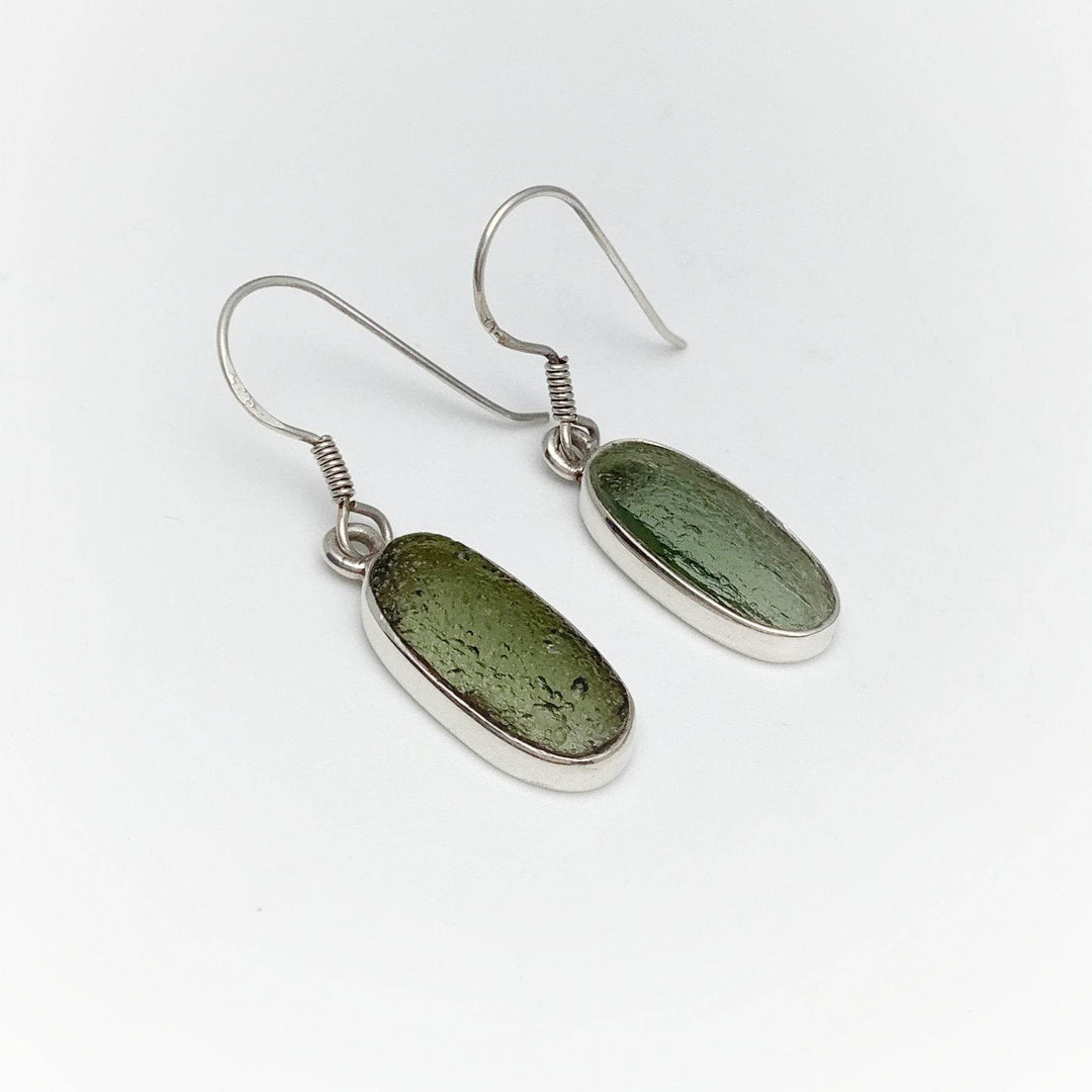 Moldavite Dangle Earrings - Rocks and Gems Canada
