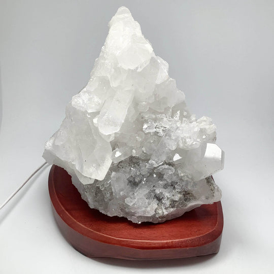 Quartz Cluster Lamp with Wooden Base - Rocks and Gems Canada