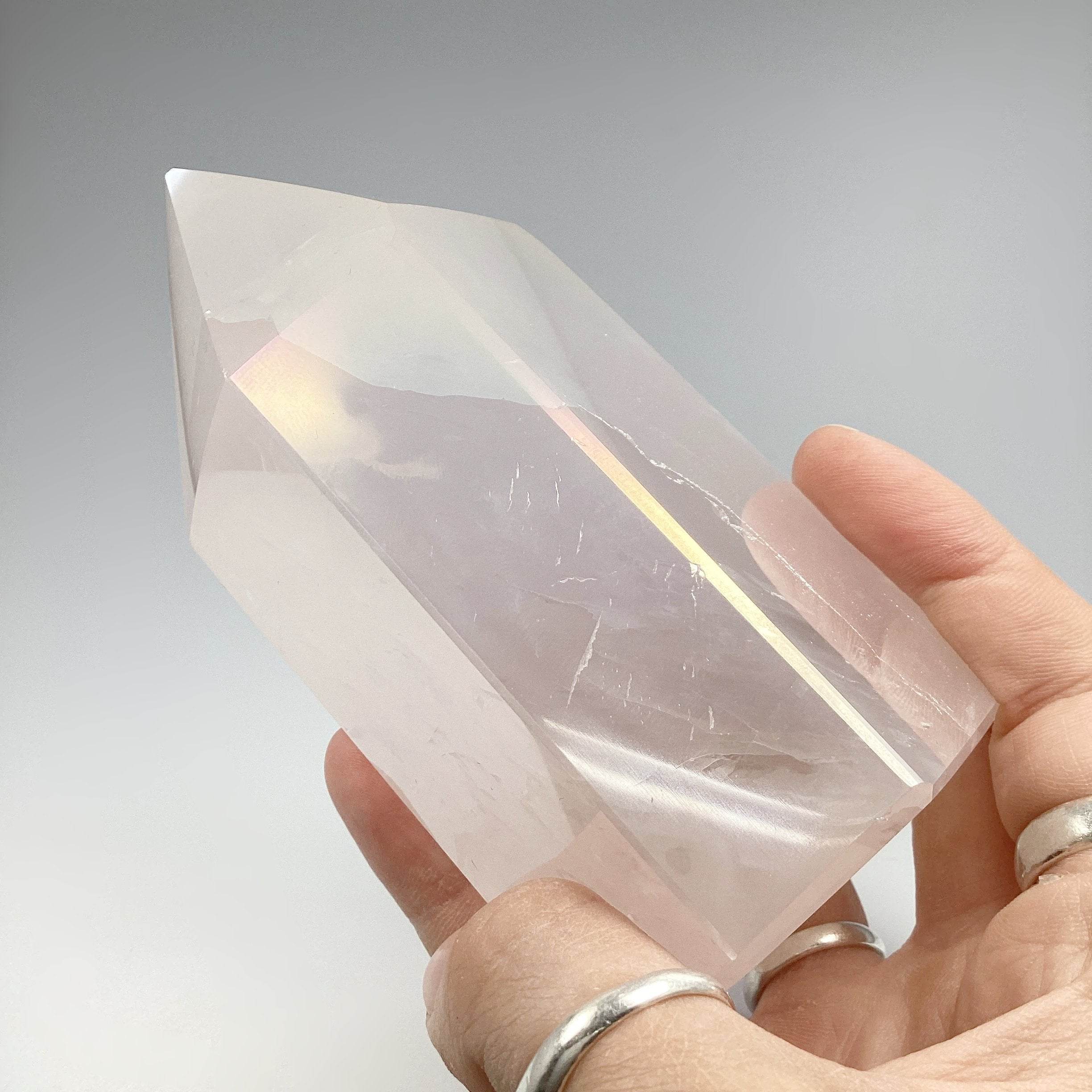 Polished Opalescent Rose Quartz Point - Rocks and Gems Canada
