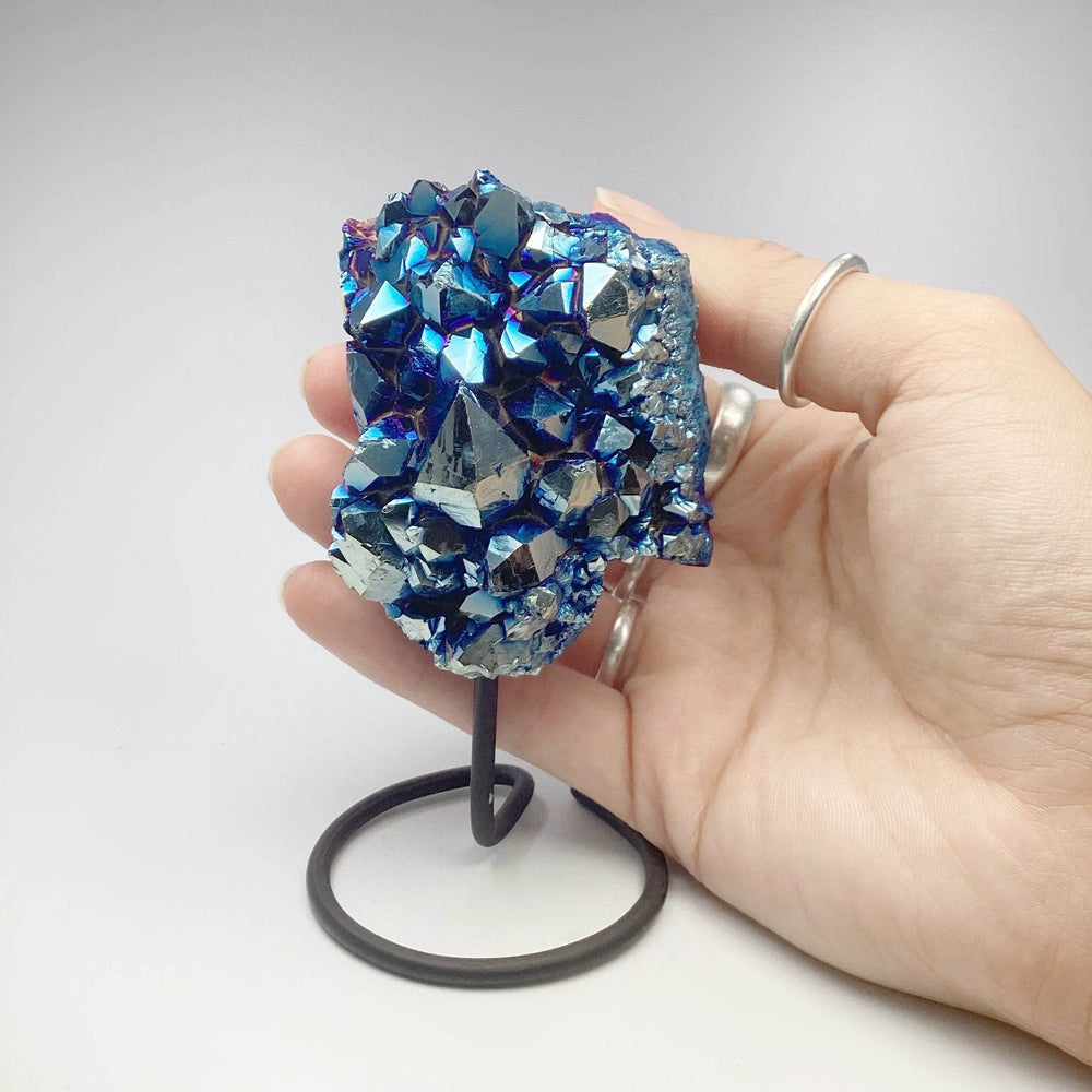 Blue Rainbow Amethyst Druze Cluster On Stand - Rocks and Gems Canada