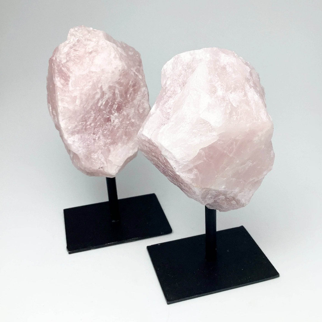 Rough Rose Quartz on Display Stand - Rocks and Gems Canada