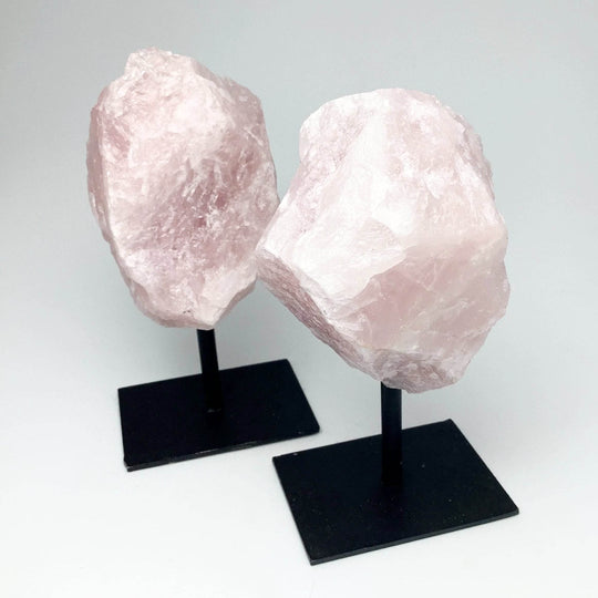 Rough Rose Quartz on Display Stand - Rocks and Gems Canada