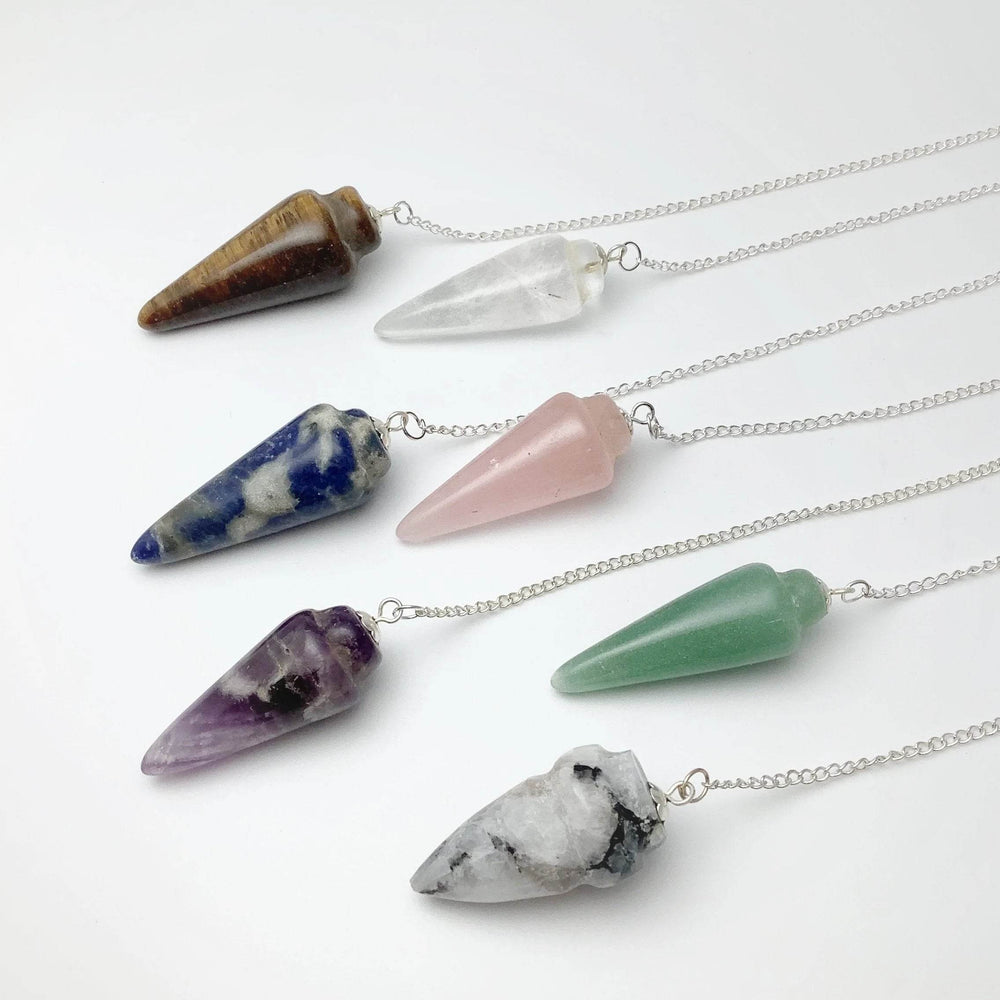 Polished Gemstone Pendulum with Quartz Bead - Rocks and Gems Canada