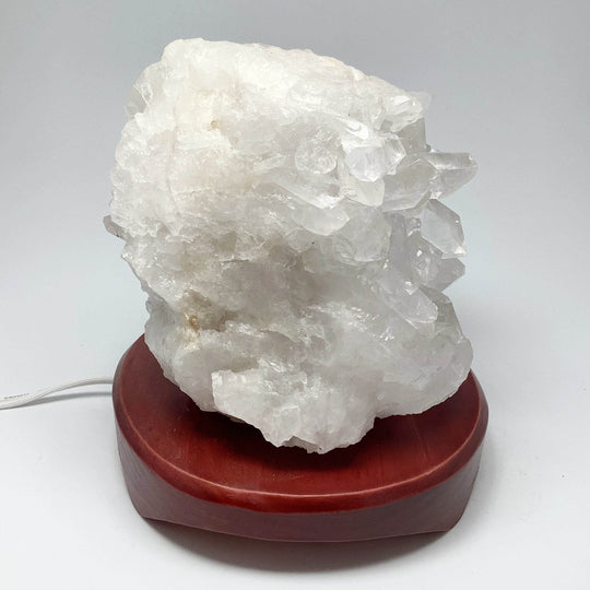 Quartz Cluster Lamp with Wooden Base - Rocks and Gems Canada