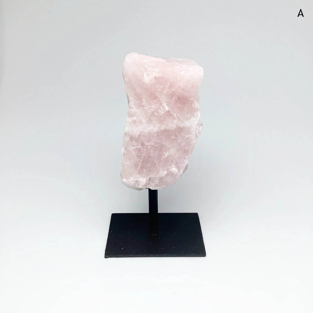 Rough Rose Quartz on Display Stand - Rocks and Gems Canada