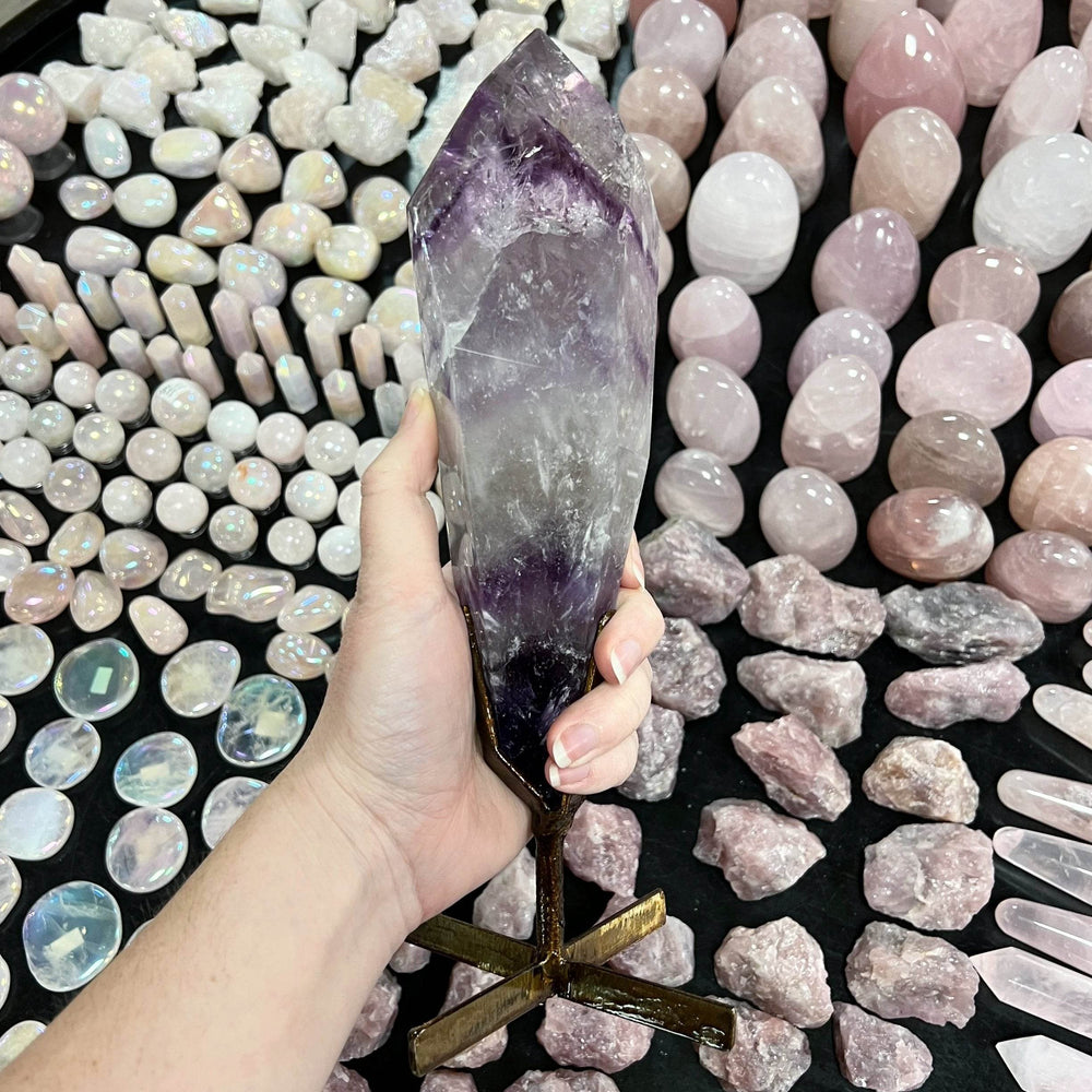 Polished Amethyst Scepter with Display Stand - Rocks and Gems Canada