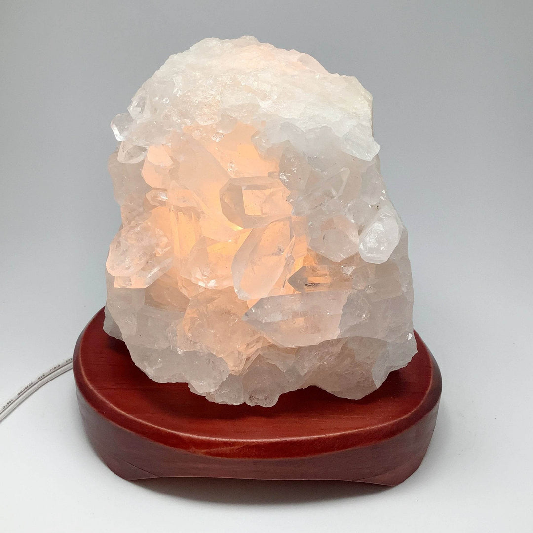 Quartz Cluster Lamp with Wooden Base - Rocks and Gems Canada
